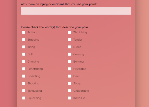 Pain assessment template