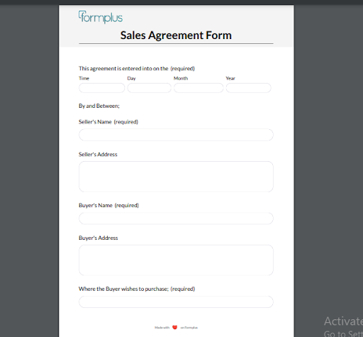 Sales Agreement Form